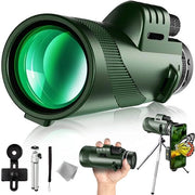 Telescopio HD 80x100 monoculare – Alta potenza – Con adattatore per smartphone – Per natura, uccelli, campeggio e caccia – Verde