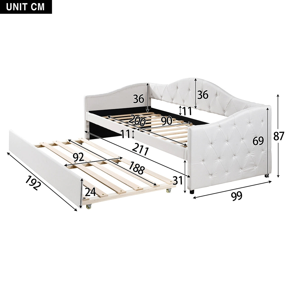 Letto a scomparsa 90x200 - Xylo - Beige in lino con divano letto e panca