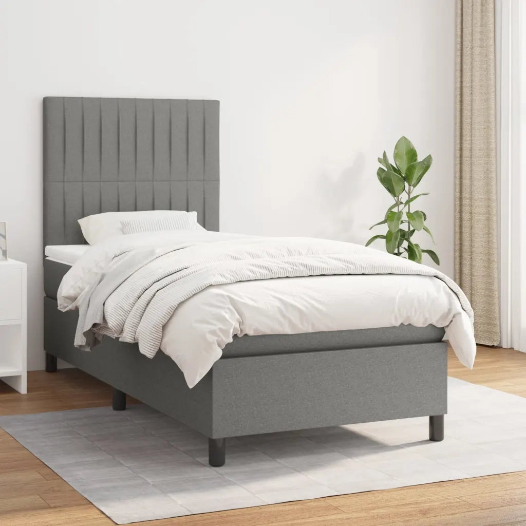 Letto singolo | Letto per adulti | Giroletto a Molle con Materasso Grigio Scuro 80x200 cm Tessuto
