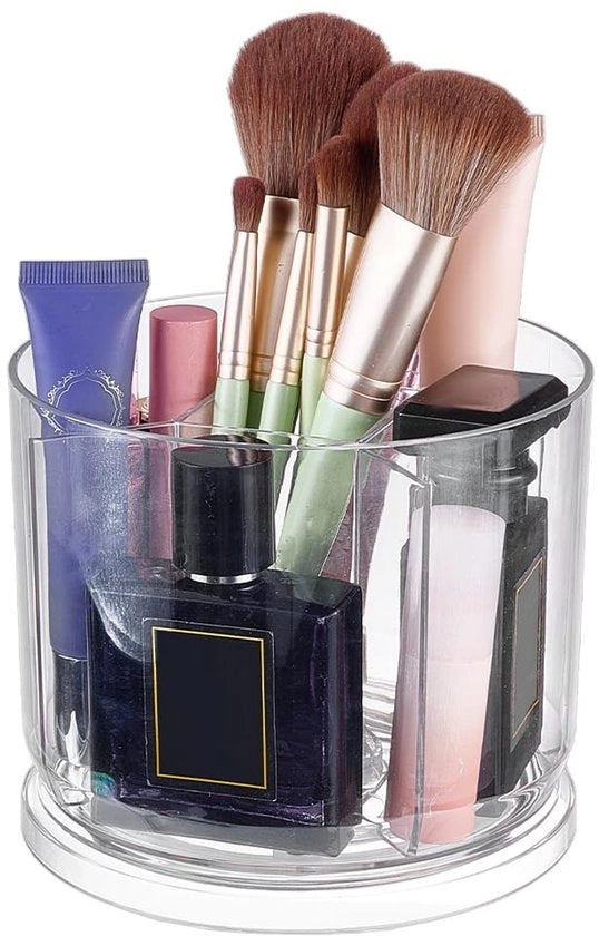 Organizzatore per ufficio 360 gradi rotante - Cassetto trasparente - 5 compartimenti - Plastica - Per ufficio/cosmetica - Diametro 131 mm