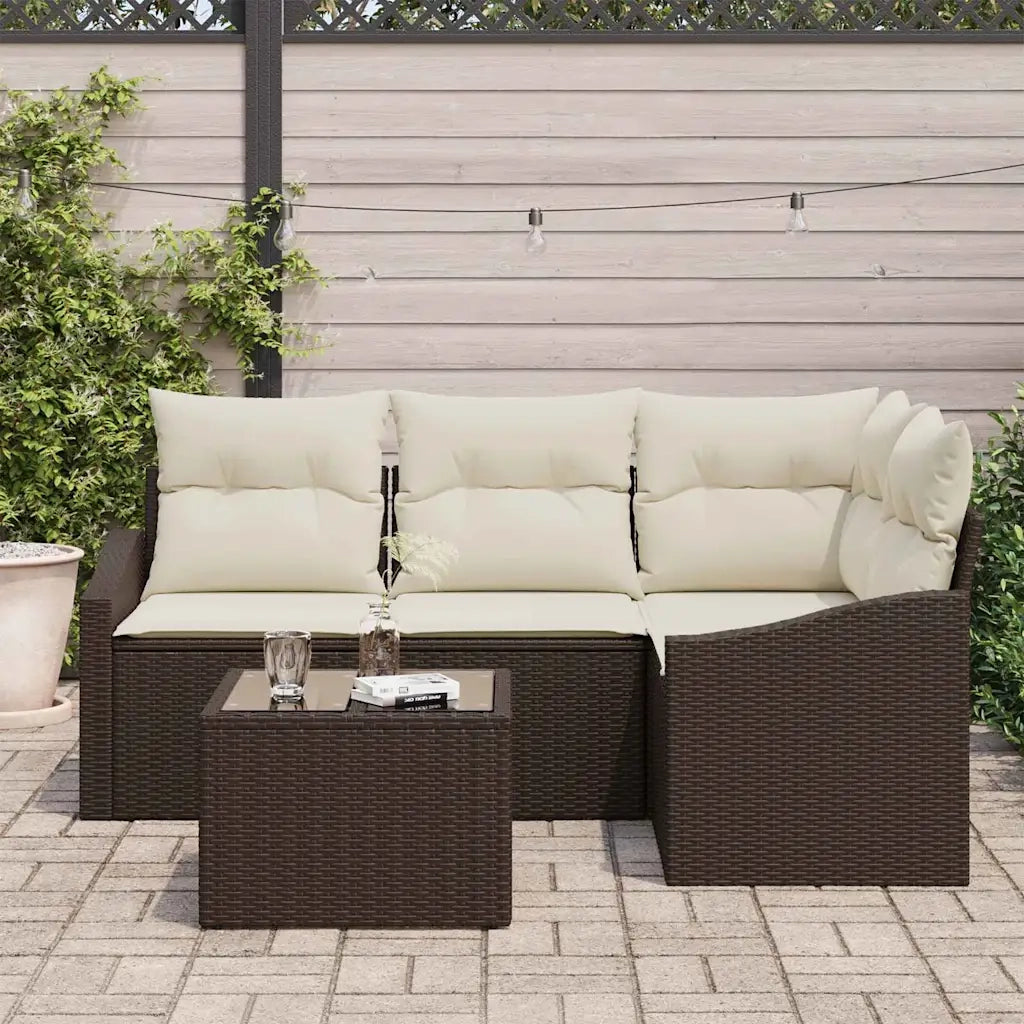 Set di divani con cuscino 5 pz | Set Salotto da Giardino Marrone polyrattan