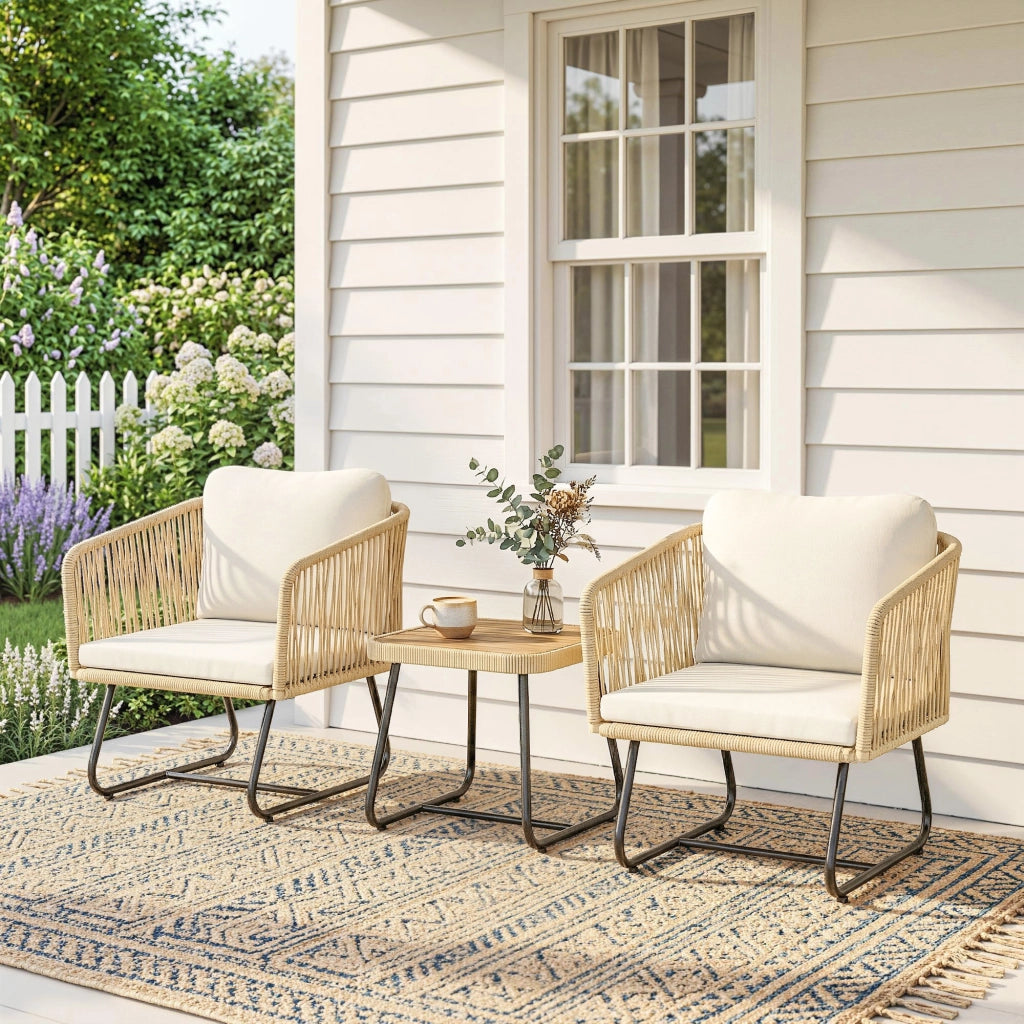 Set Bistro 3 Pezzi in Rattan con Cuscini ¨C zephmum ¨C Grigio, Polipropilene, 2 Sedie e Tavolo