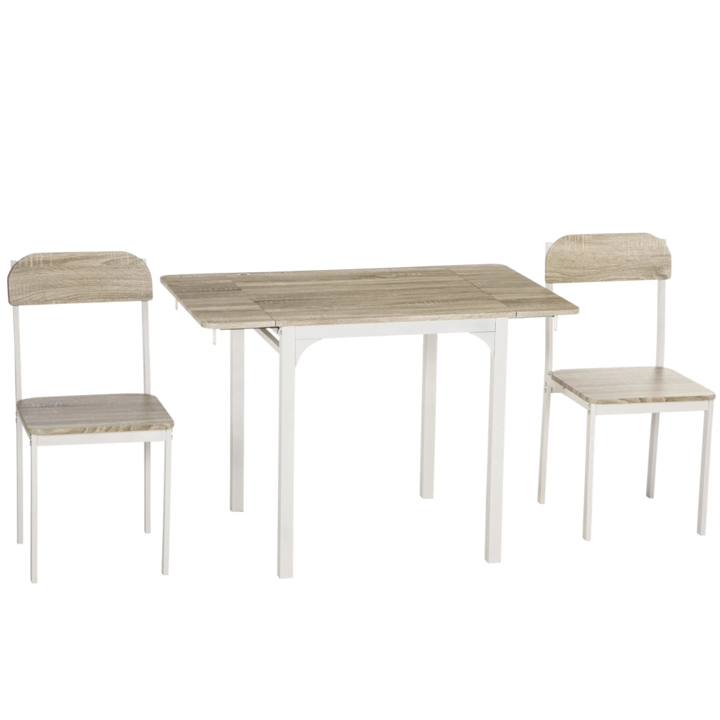 Set tavolo da pranzo con 2 sedie, piano pieghevole salvaspazio, per cucina e sala da pranzo, in MDF, naturale