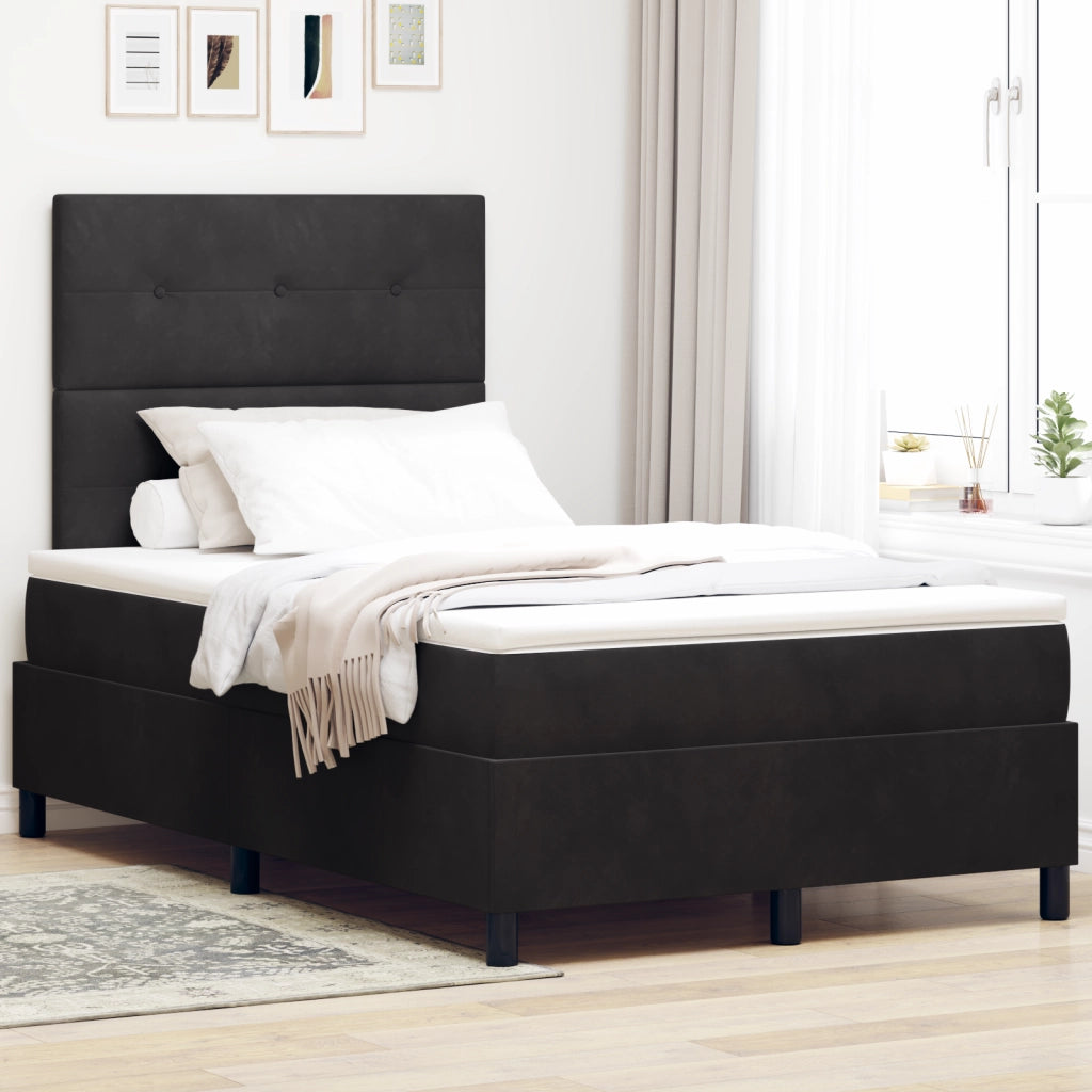 Letto Box Spring con Materasso Nero Piccolo Doppio Velluto
