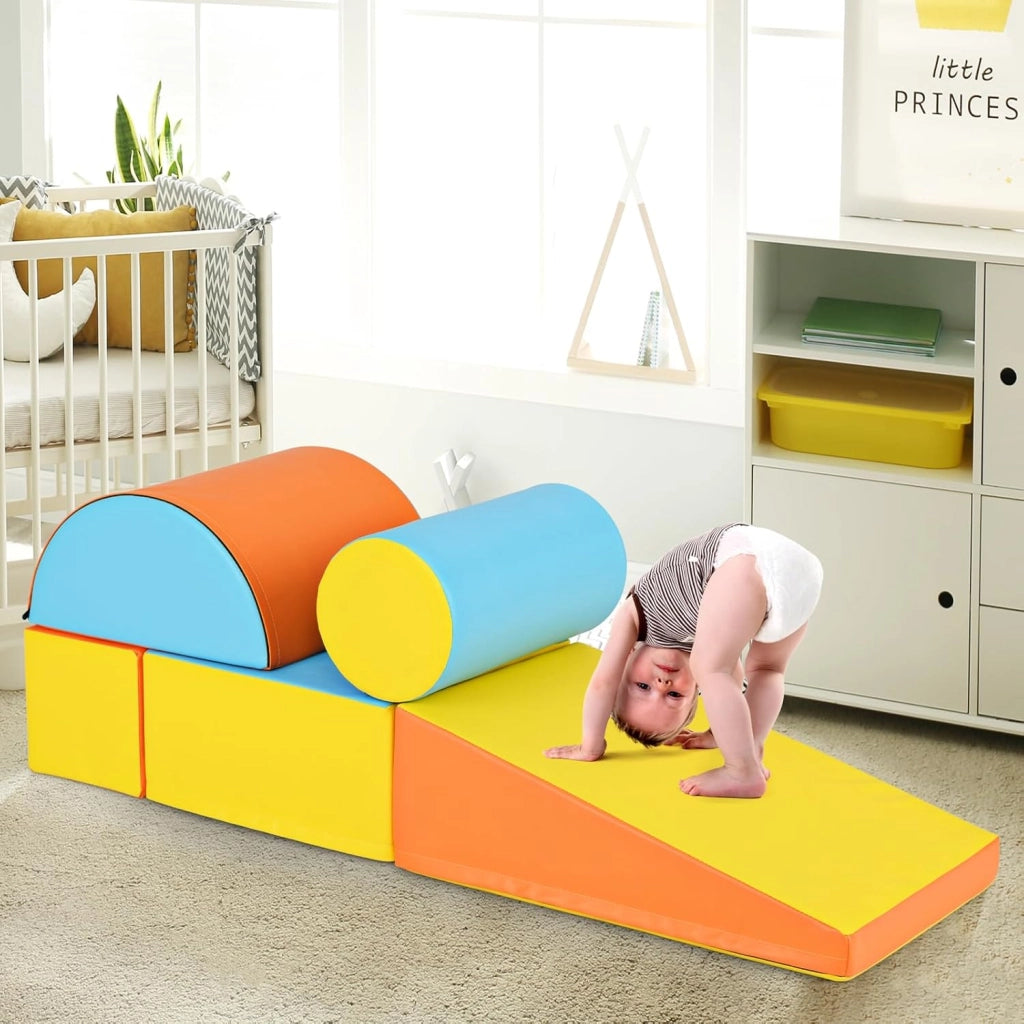 Set di 5 Blocchi con Diverse Forme e Colori, Giocattolo per Arrampicata e Strisciamento, Aiuta i Bambini a Crescere (Giallo e arancione)