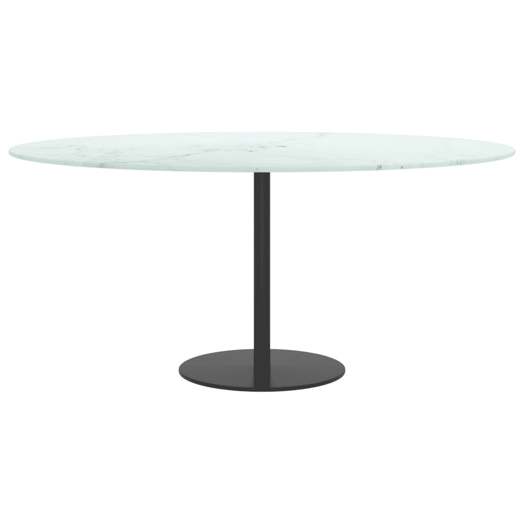 Piano per Tavolo Bianco Ø90x1 cm Vetro Temperato Design Marmo 322251