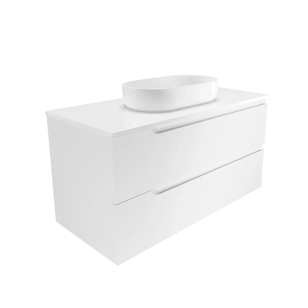 Mobile bagno sospeso 100 cm due cassetti bianco opaco con top | Ardenne