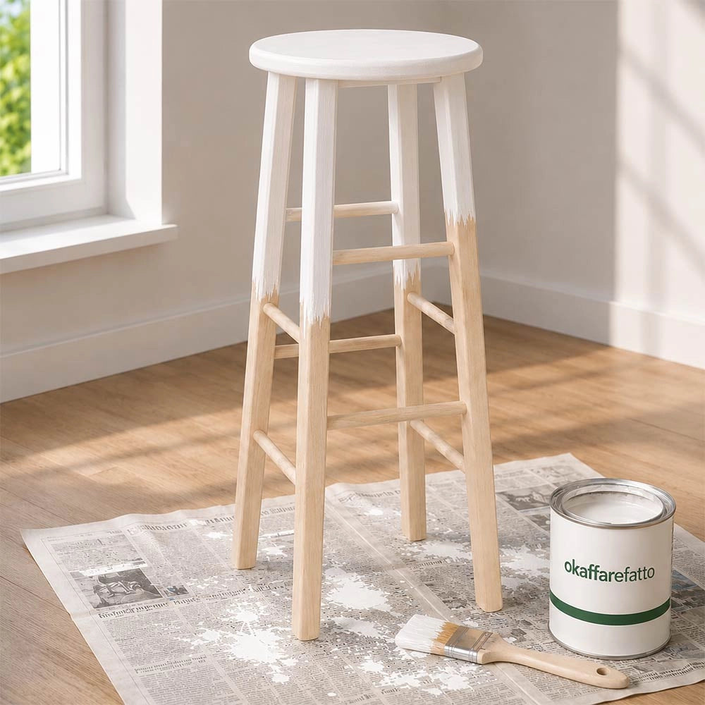 Sgabello legno con seduta rotonda h80cm grezzo da verniciare piedi dritti
