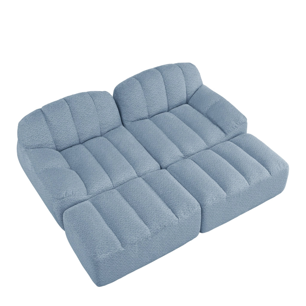 Divano Modulare 2 Posti con 2 Ottoman ¨C Xylo ¨C Tessuto Morbido Blu