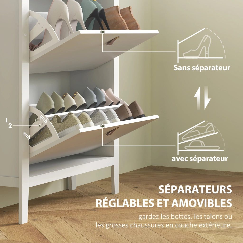 Scarpiera con 2 cassetti e ripiani regolabili ¨C Zephmum ¨C Bianco 60x30x90 cm