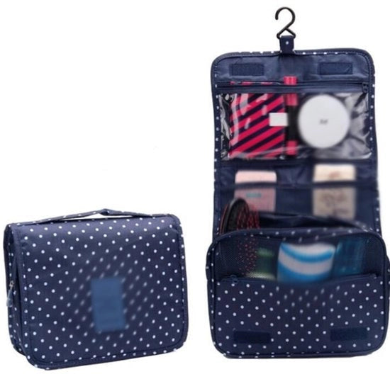Toilettes marine azzurre con punti, 42*24*8 cm, toilette appesa, borsa da trucco donna, borsa da viaggio unisex con cerniera, toilette impermeabile