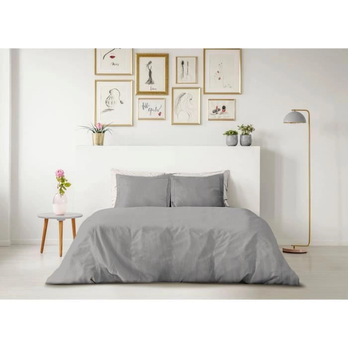 COMPLETO PIUMINO LOVELY HOME - 240x260 cm - 100% COTONE - GRIGIO CHIARO