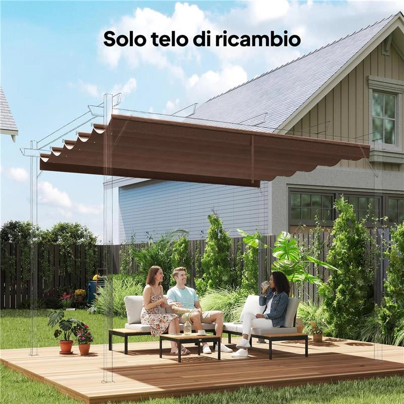 TETTO PER GAZEBO PERGOLA CON 10 FORI DI DRENAGGIO IN POLIESTERE, 250X255 CM, PER PERGOLA 3X3M, CAFFÈ
