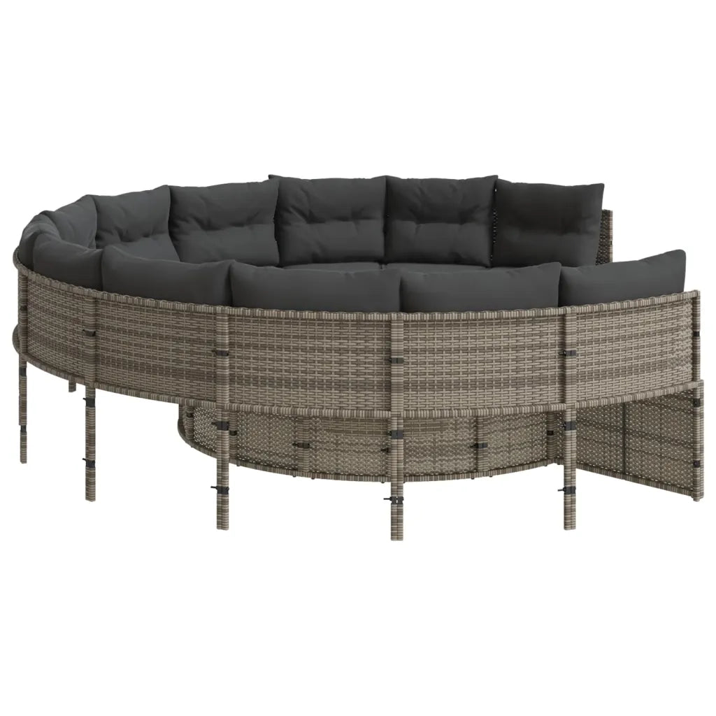 vidaXL Divano da Giardino Tavolo e Cuscini Circolare Grigio Polyrattan