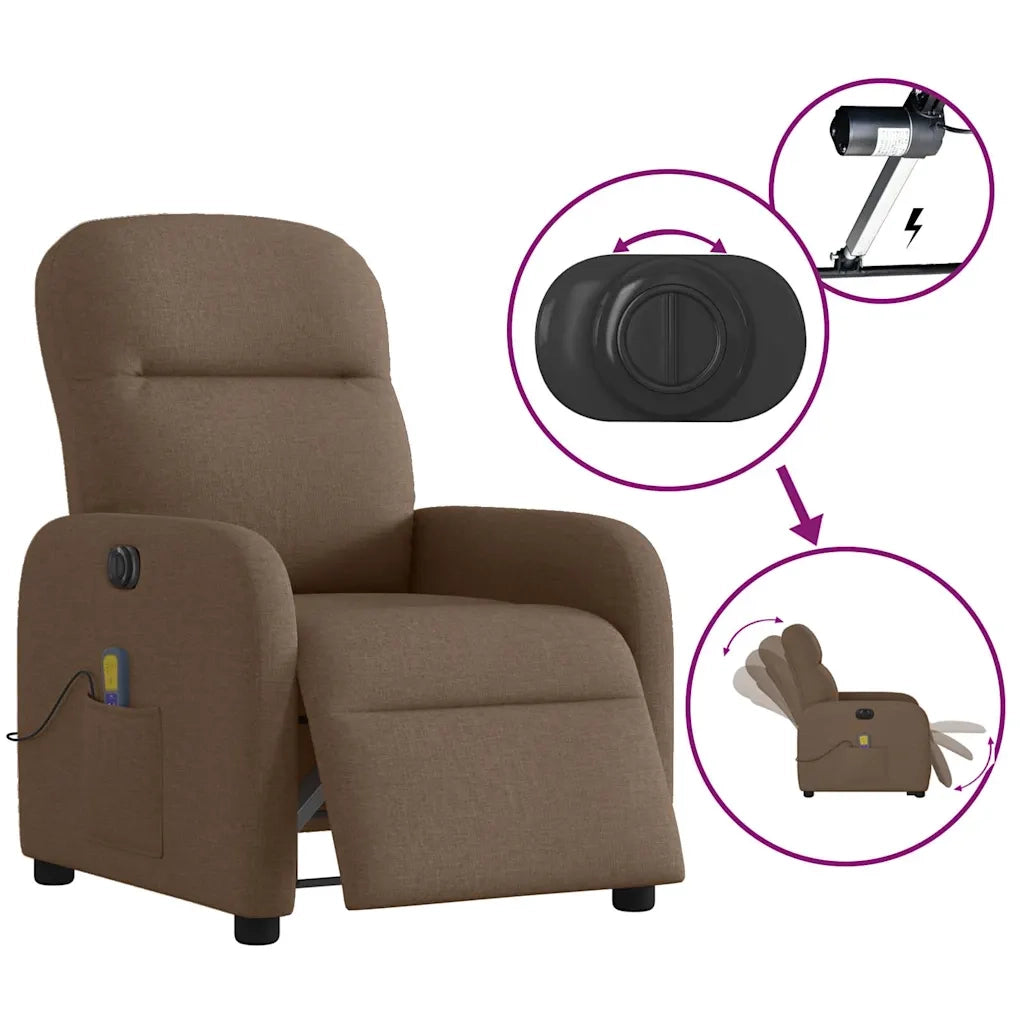 Poltrona Massaggiante | Sedia Relax Reclinabile Elettrica Marrone in Tessuto
