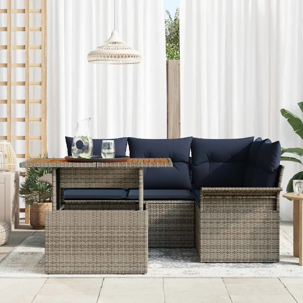 Set Divano da Giardino 5 pcs Grigio Poly Rattan 3358068