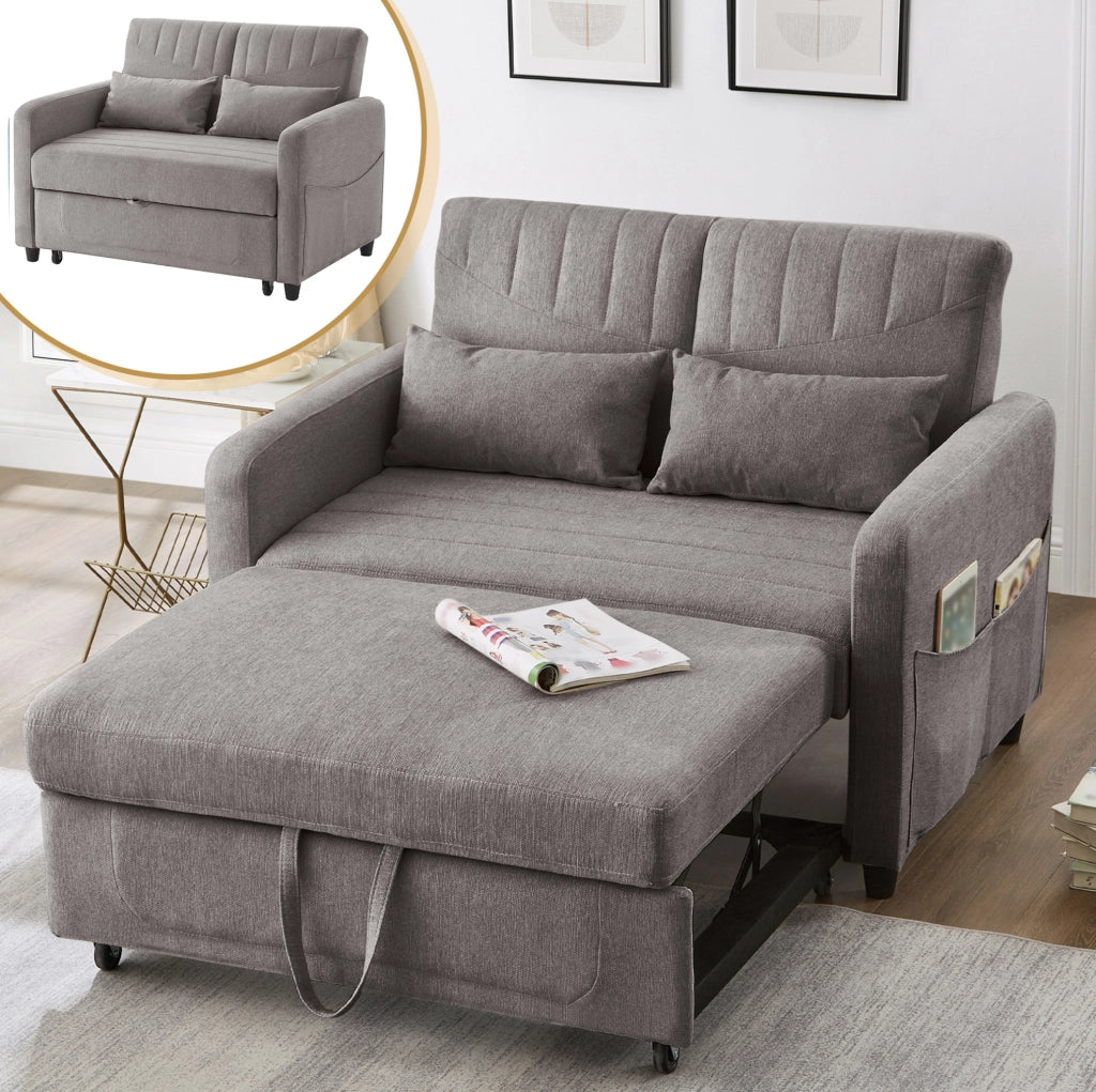 Divano letto a 2 posti grigio con schienale reclinabile a 3 posizioni; letto 166 x 95 cm
