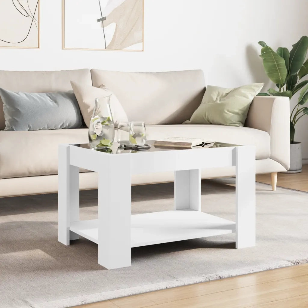 Tavolino Salotto con LED Bianco 73x53x45 cm Legno Multistrato