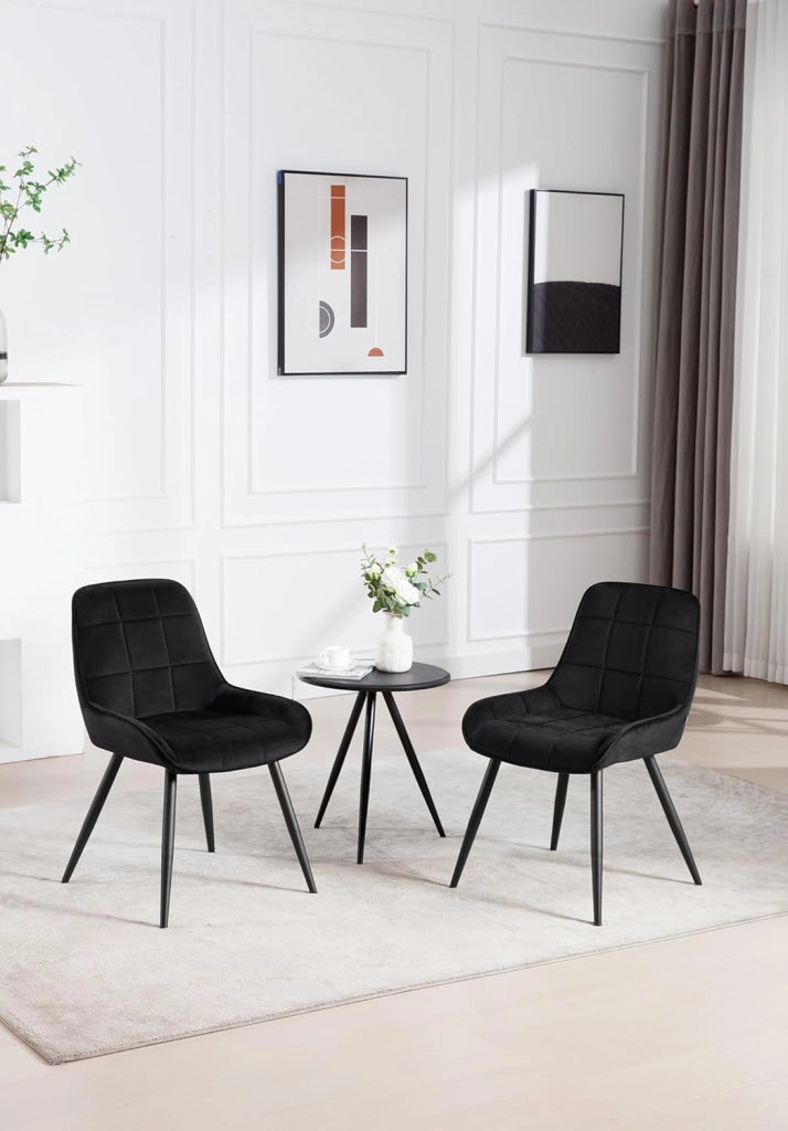 Set di 2 Sedie da Pranzo con Schienale Curvo, Sedie Ergonomiche in Velluto e Metallo, Poltroncina imbottita per Salotto, Ufficio, Camera da Letto, Nero BH331sz-2