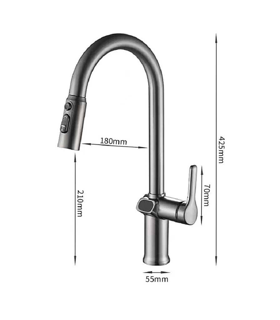 Rubinetto Cucina Display LED Temperatura LH-168 | Lega di Zinco | Estraibile | 3 Modi Acqua