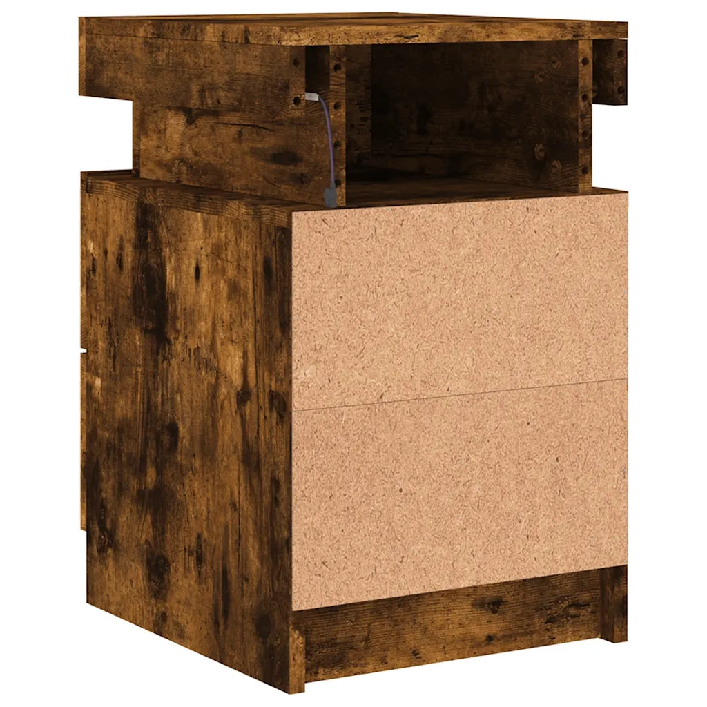 Comodino con Luci LED Rovere Fumo 35x39x55 cm 836757