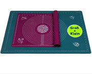 2x Tavoli di cottura in silicone, 2 misure antiaderente: 51x71 cm + 40x50 cm, XL deegmat con dimensioni, blu petrol.