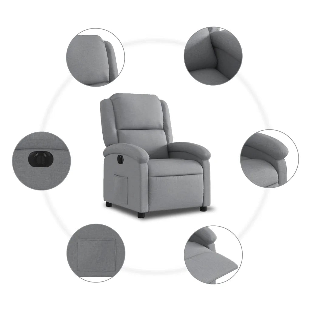 Poltrona Elettrica Reclinabile-Divano Sedia Grigio Chiaro in Tessuto 537784