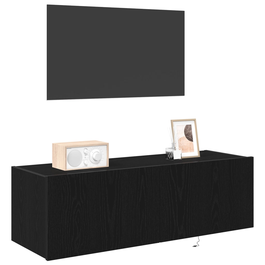 Mobile TV  con luci LED Nero Rovere 100x35x31 cm