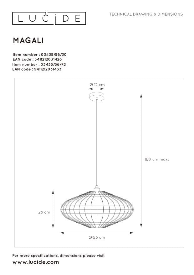 Lampada a sospensione Lucide Magali rattan marrone Ø56 E27