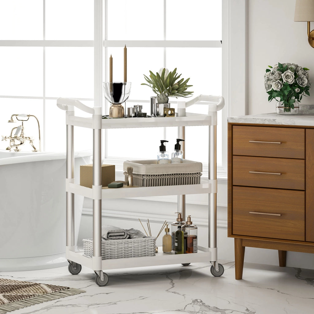 Carrello da cucina 3 livelli ¨C zephmum ¨C 88x44x93 cm bianco