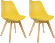 Sedie da Pranzo Set di 2, Sedie da Cucina, in Legno Massello e Pelle Sintetica, Capacità di Carico 150 kg, Giallo, BH29gb-2