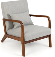 Poltrona da Salotto, Sedia da Soggiorno con Cuscino Lombare, Poltrona Moderna Imbottita, Telaio in Legno di Gomma, per Soggiorno, Camera da Letto, Portata 150 kg (Grigio)