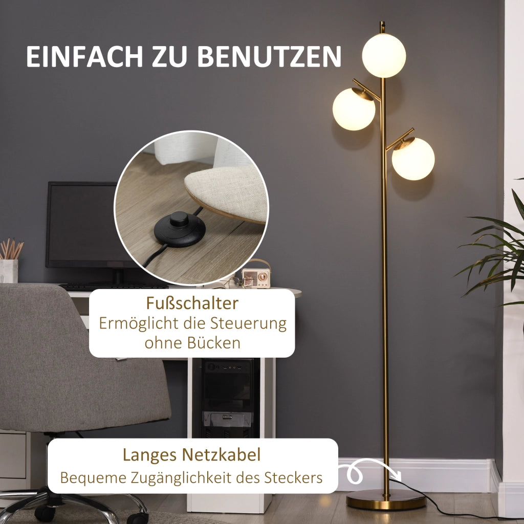 LAMPADA DA TERRA Design moderno Ø27 x 169 cm ferro oro con 3 portalampada E27