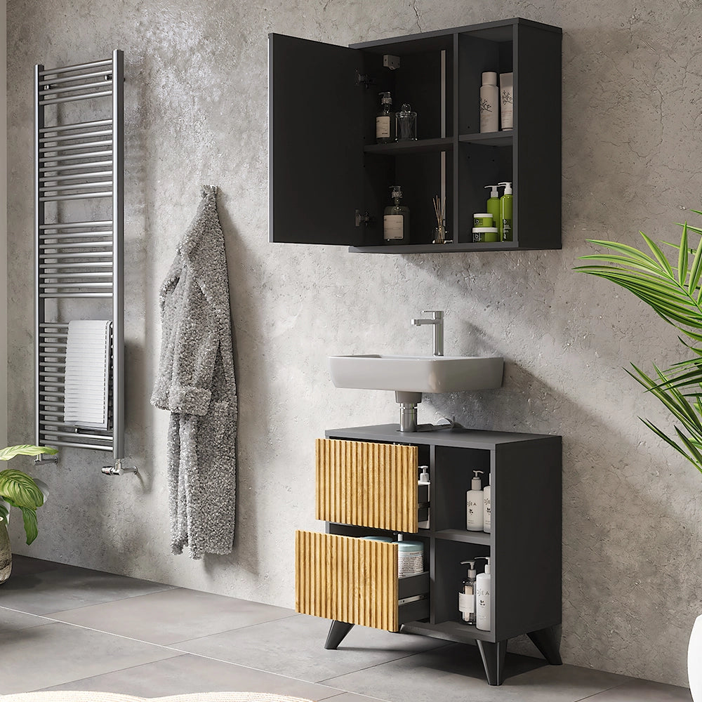 Vicco Set di mobili da bagno Antracite/quercia di montagna 2 parti