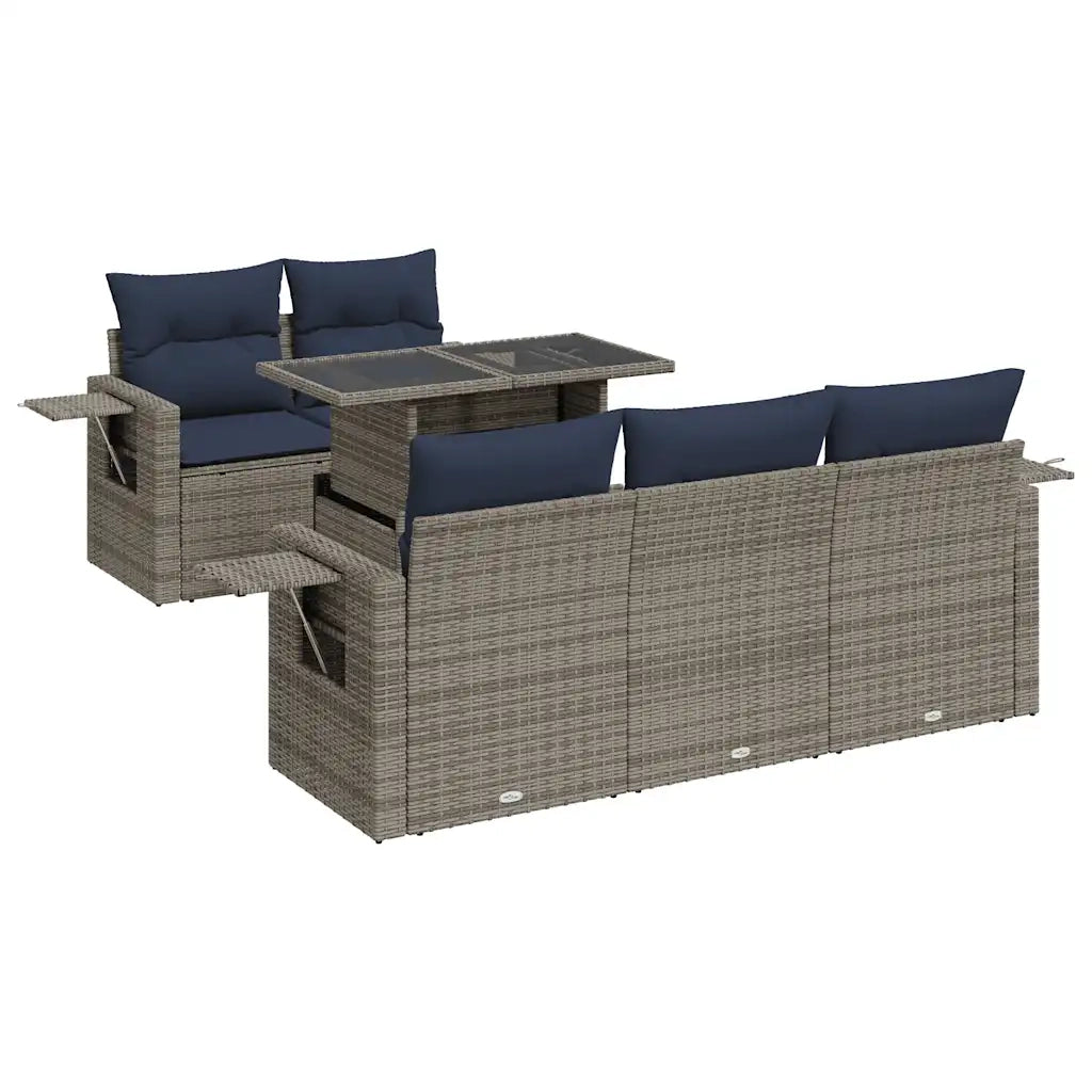 Set Divano da Giardino 6 pz con Cuscini Grigio Polyrattan 3326412