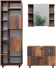 Set di mobili da bagno Ilias, Rovere rustico, 80.2 cm, composto da mobile sottolavabo, specchiera e colonna alta