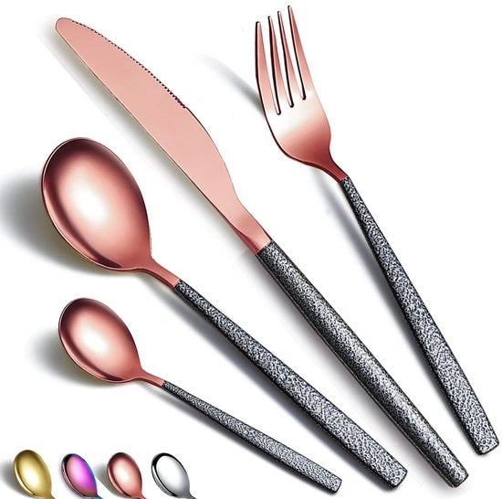 Set da tavola 24 pezzi in acciaio inossidabile rosso dorato - manici di forchetta, coltelli e cucchiai - adatto per 6 persone - alta qualità - regalo ideale