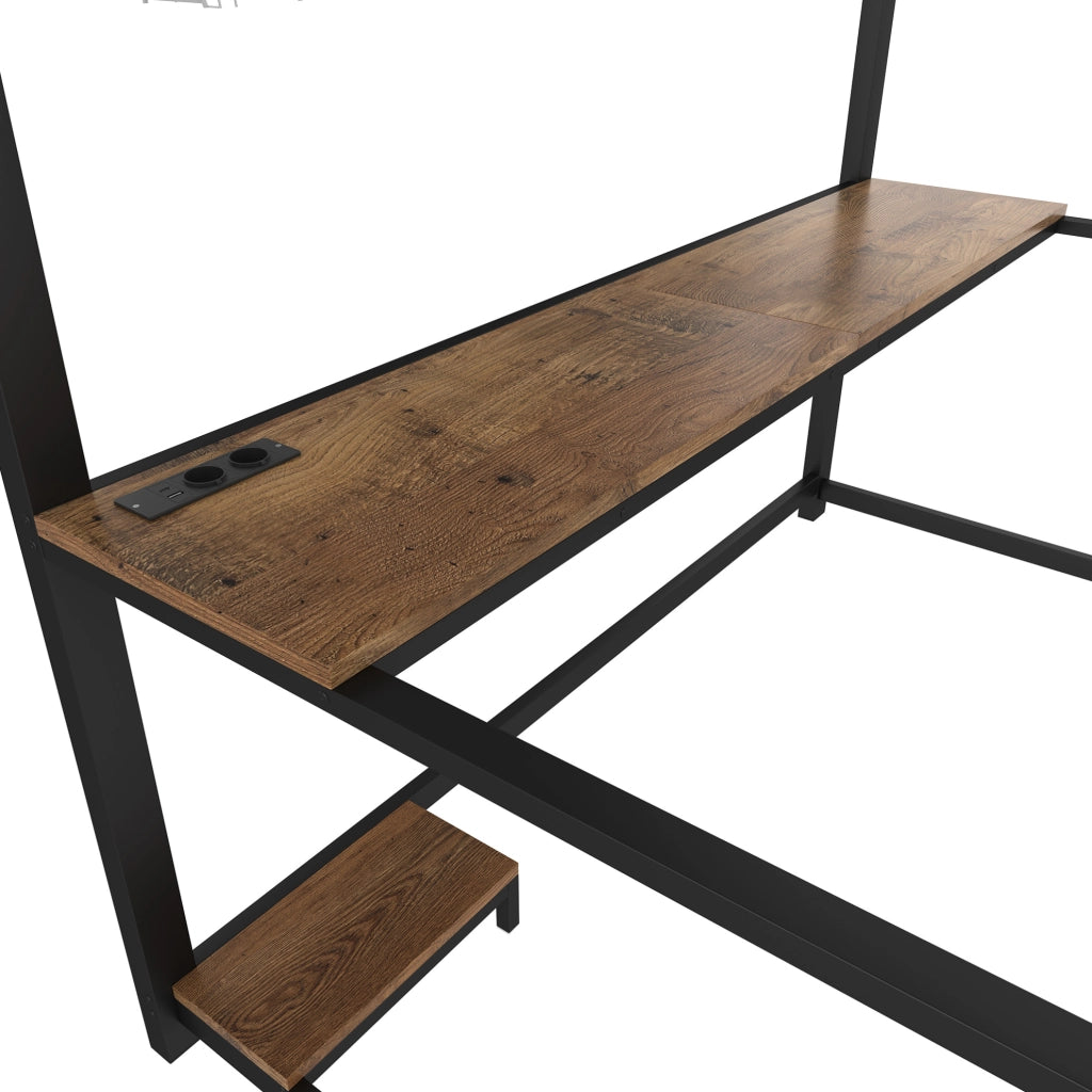 Letto a soppalco 140x200 cm con scrivania, mensola PC e luci ambientali