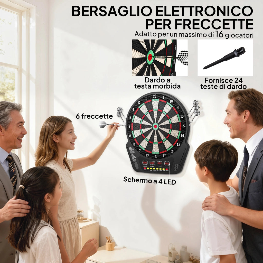 Bersaglio Freccette con 6 Freccette, Alimentatore, Display LED e Giochi ¨C zephmum ¨C ABS e PP, 44x51.5x3.2 cm, Nero