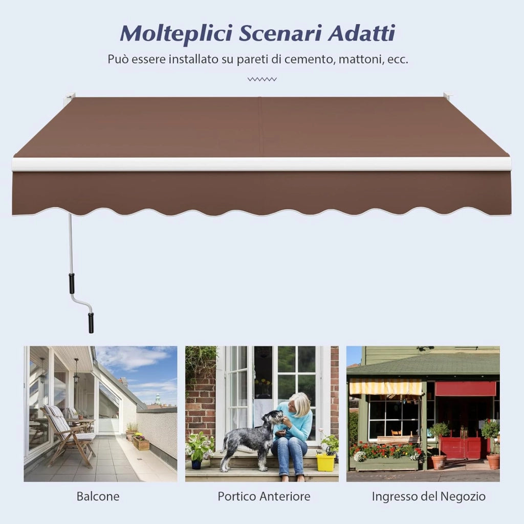 Tenda da Sole per Esterno Avvolgibile, Tenda da Sole a Bracci Estensibili con Telaio in Alluminio e Tettuccio Resistente al Sole e Impermeabile e Manovella (Marrone, 295 x 250 cm)