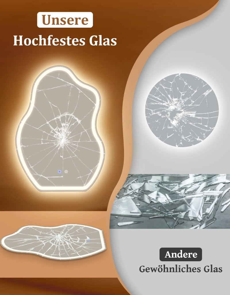 ZMH Specchio da bagno LED asimmetrico 50x70 cm IP44 interruttore touch antiappannante dimmerabile 3000K-6500K parete