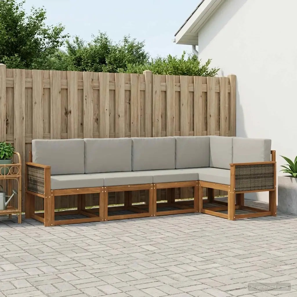 Set di divani da esterno 5 pcs Naturale e Grigio Chiaro