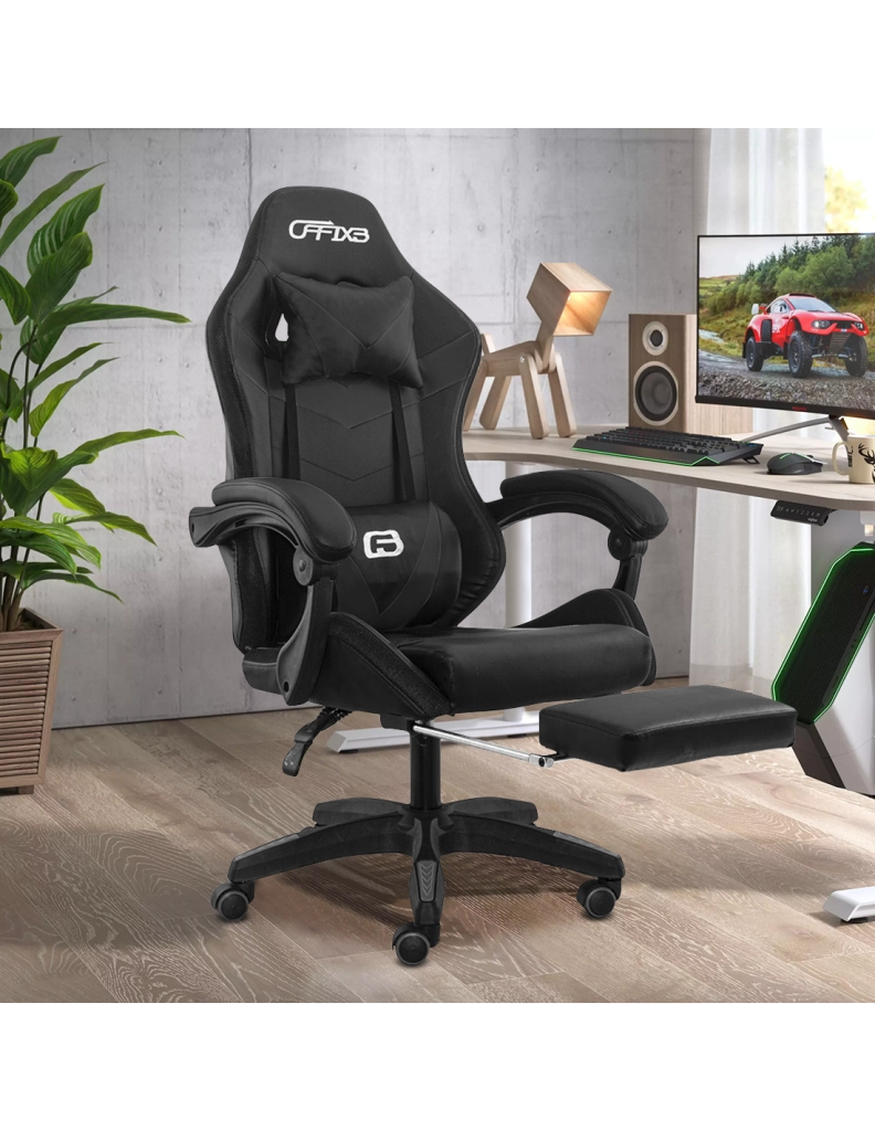 Sedia Gaming con Poggiapiedi in Similpelle Nero