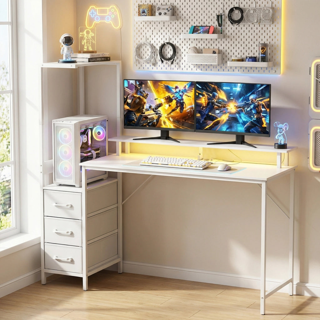 Scrivania Gaming ¨C zephmum ¨C Bianco, Multistrato, 147x