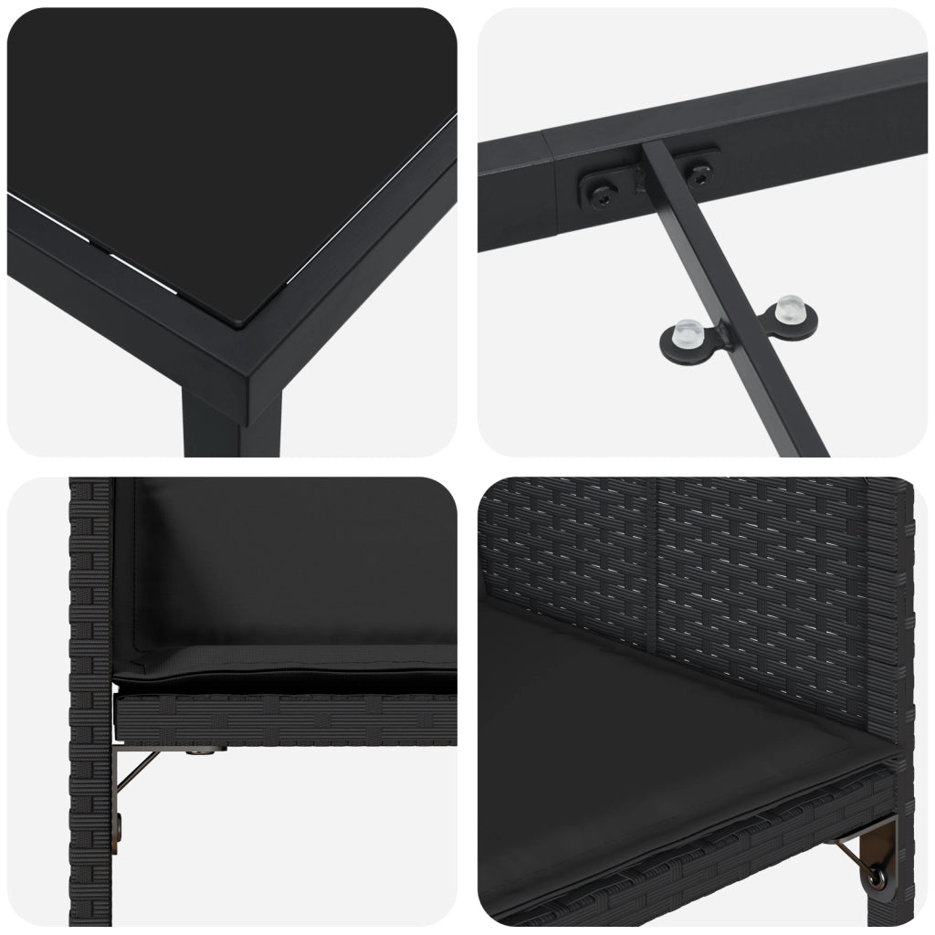 Set da Pranzo da Giardino 9 Pezzi con Cuscini Nero Rattan Polimerico