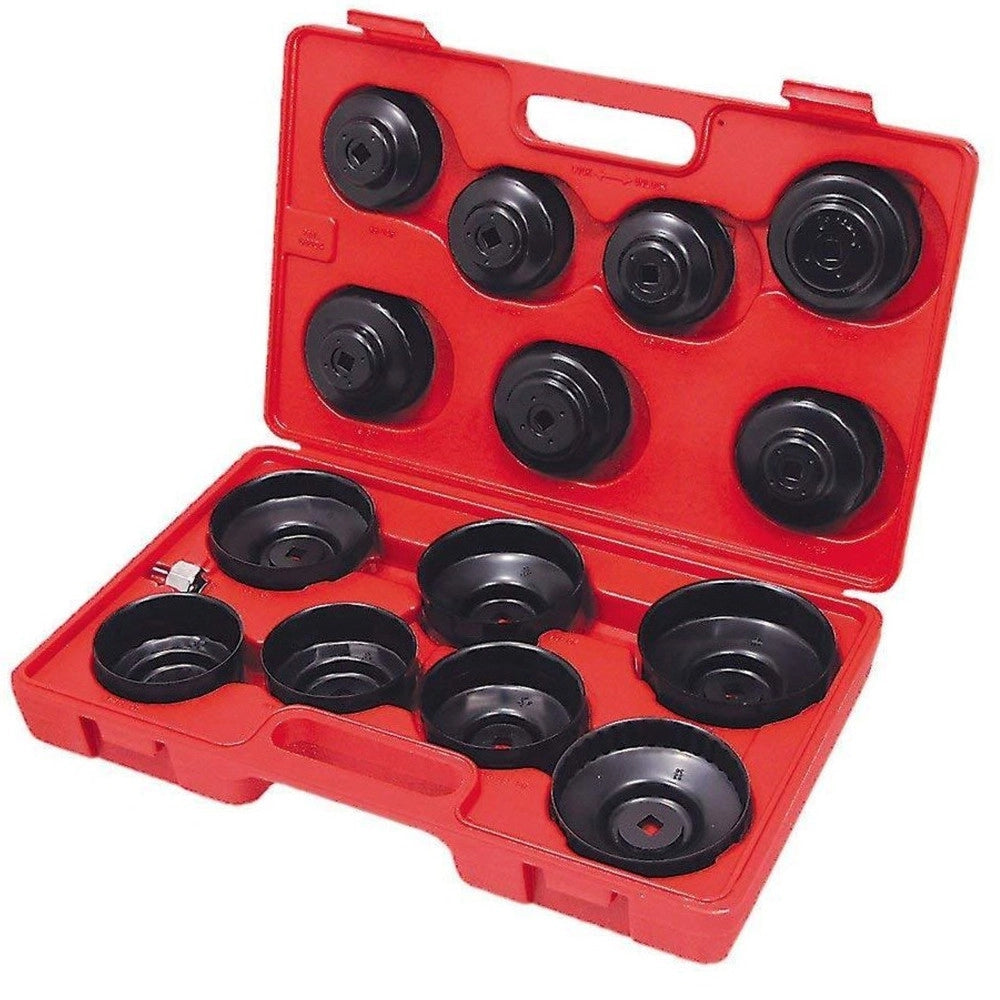 Trade Shop - Kit Chiave A Tazza Per Filtro Olio 15 Pz Auto Universale Crhome Vanadium -