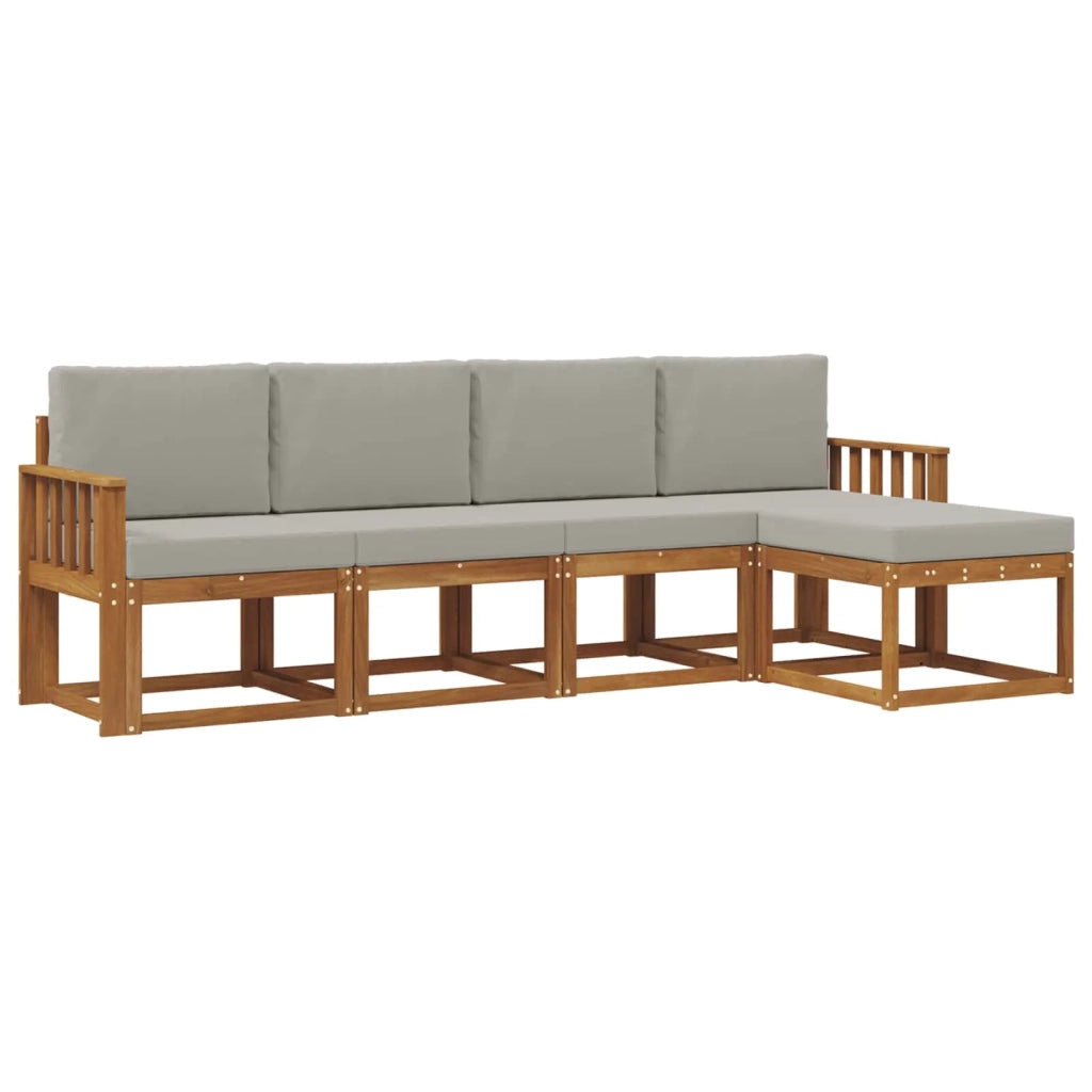 Set di divani da esterno 5 pcs Grigio Naturale e Chiaro
