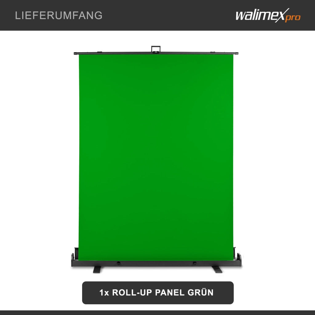 Fondale fotografico a rullo verde 155 x 200 cm, sfondo avvolgibile con supporto, sistema per studi fotografici, pannello ingualcibile ideale per chroma key