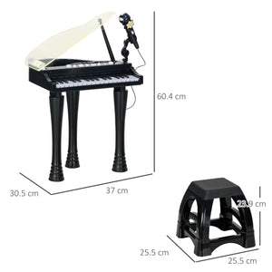 Mini Pianoforte Giocattolo per Bambini a 32 Tasti con Sgabello Microfono Musiche Luci e Gambe Rimovibili Nero