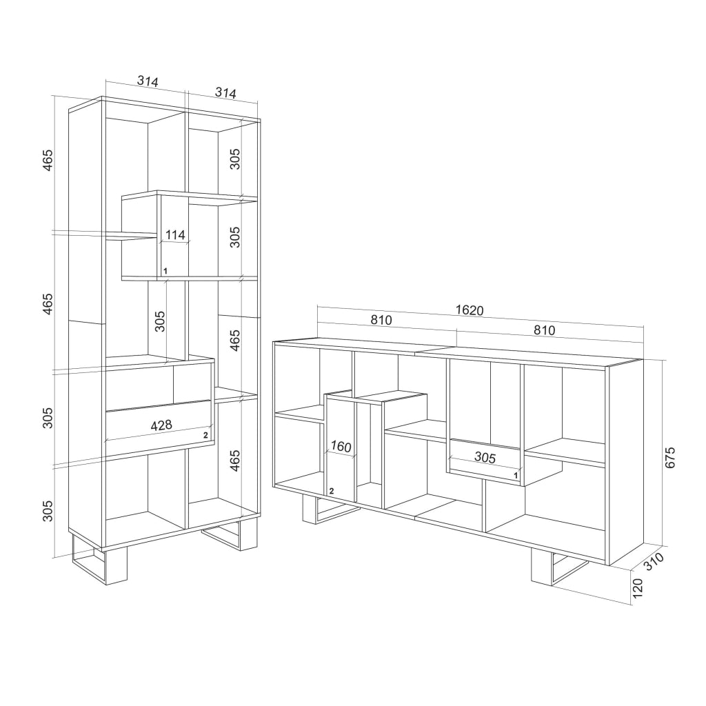Libreria scaffale, 174x67x31, Design industriale, Nero e rovere RF4120